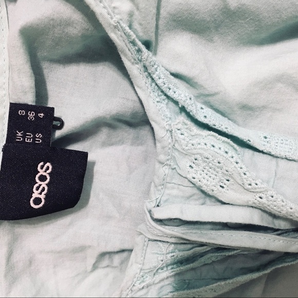 Asos Green Lace Ruffle Short Sleeve Button Up - Picture 5 of 5